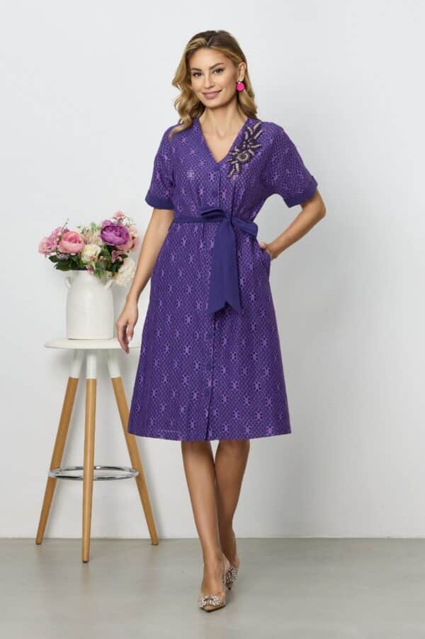 rochie midi casual eleganta violet din dantela 4 jpg