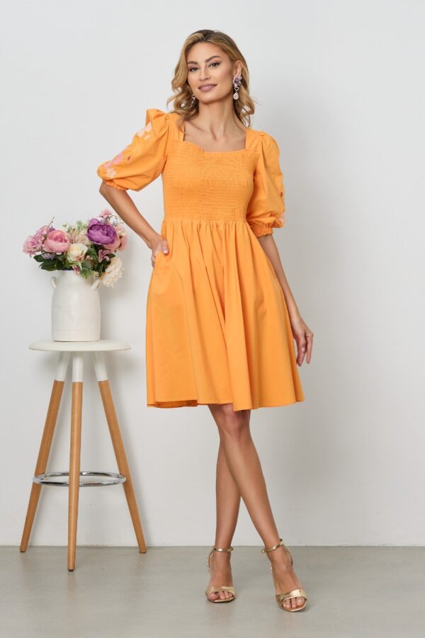 rochie scurta de vara orange din bumbac 4 jpg