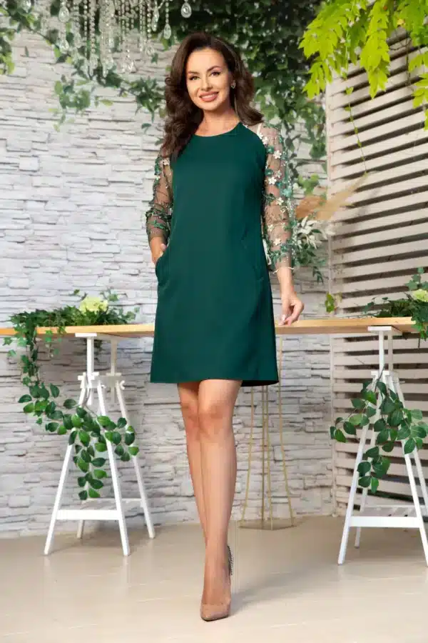 rochie de ocazie verde miruna in a cu maneci din tulle brodat 85316 webp