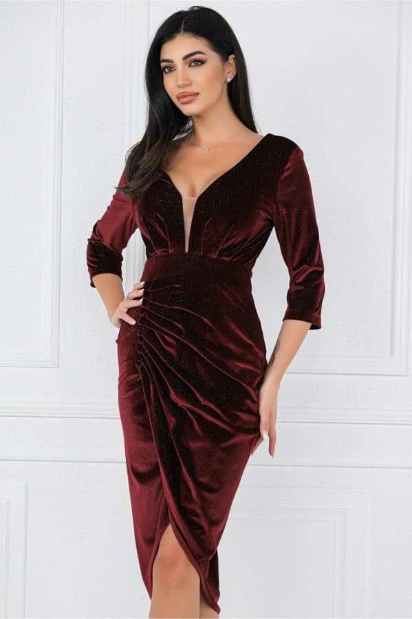 rochie mbg burgundy din catifea cu insertii din fir lurex 1333022 1076588 4 jpeg