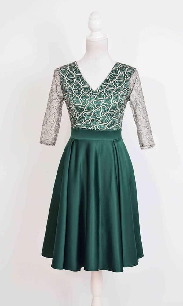 rochie scurta verde stefania din tafta si broderie bej aurie optimized scaled 1 jpeg