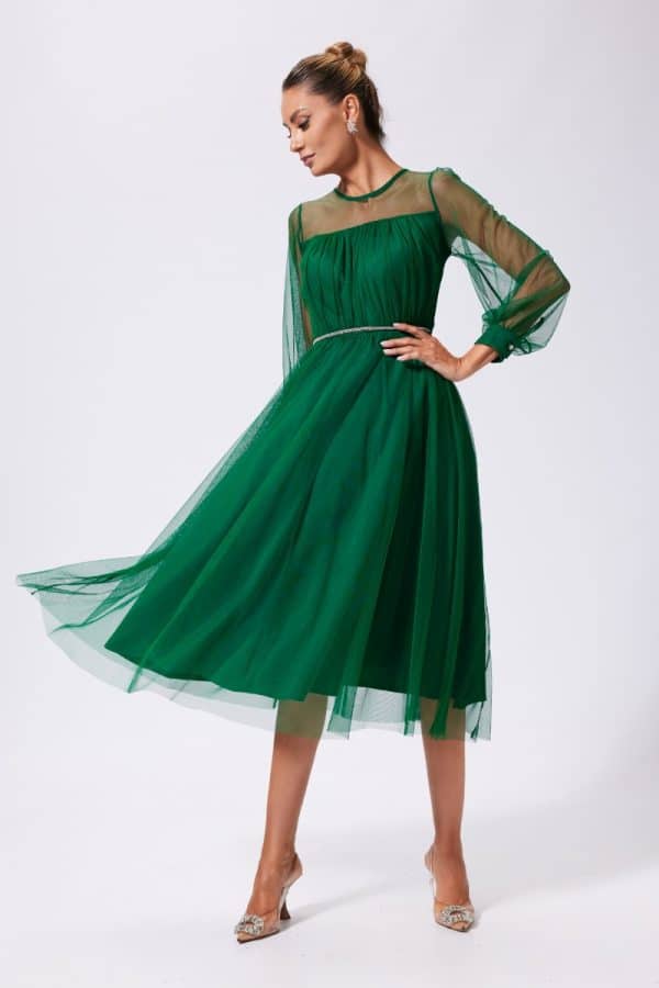 rochie midi eleganta din tull verde 3 1 jpg