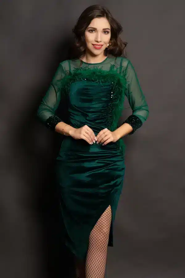 rochie din catifea verde noelia cu paiete si fulgi 88211 webp