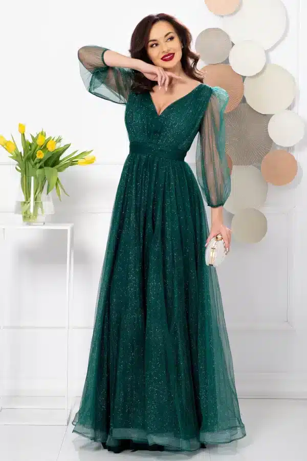 rochie de seara lunga eleganta verde esmeralda cu glitter 88907 webp