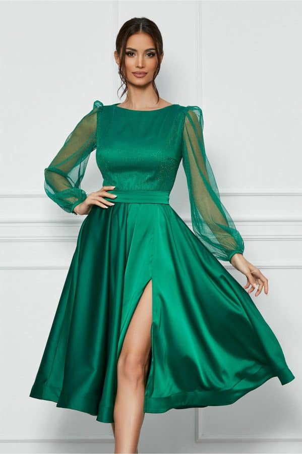 rochie eleganta din satin verde cu glitter la bust 1359902 1100516 4 jpeg