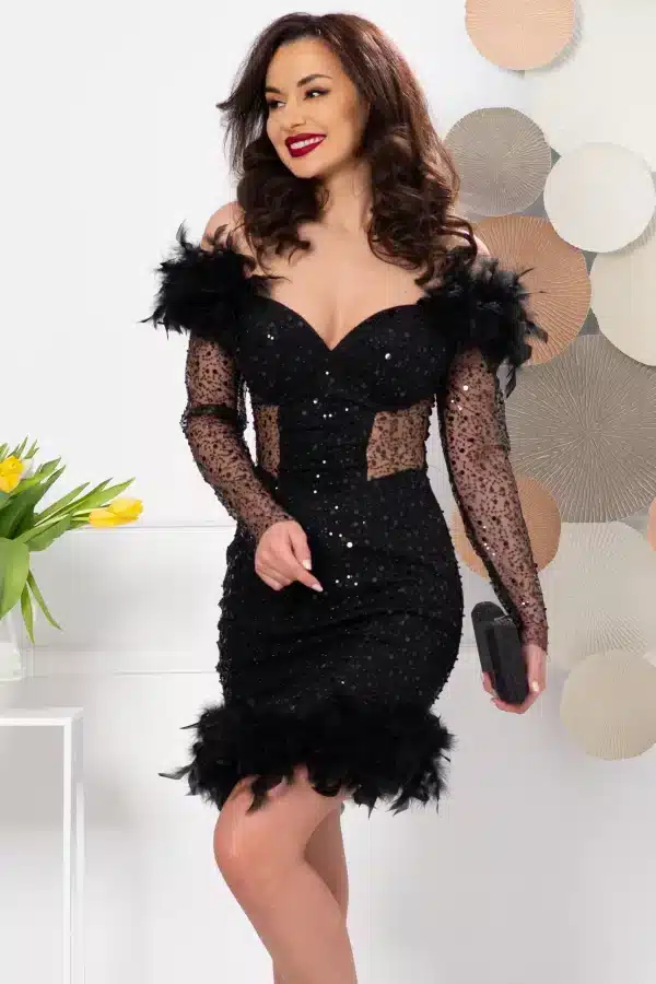 rochie neagra valentina scurta cu paiete si fulgi 88980 webp